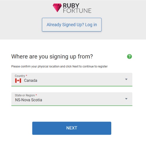 Ruby Fortune Registration – Select Your Location